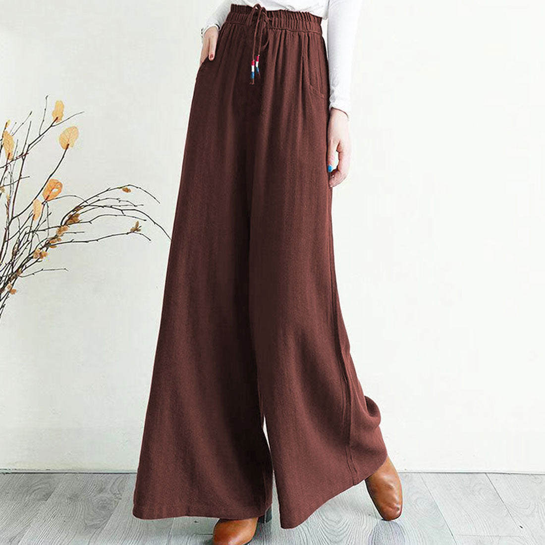 Dewlily Casual Wide Pants Women's Bottoms Spring Clothes Summer Clothes Autumn Clothes Korean Fashion Teens 20s 30s Office Casual Plus Size