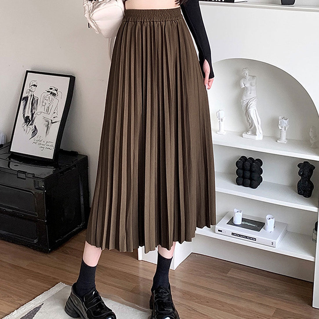 デューリリー Dewlily プリーツロングスカート レディース ボトムス 春服 夏服 秋服 韓国ファッション 10代 20代 30代 フレア ミディ丈 Aライン オフィスカジュアル
