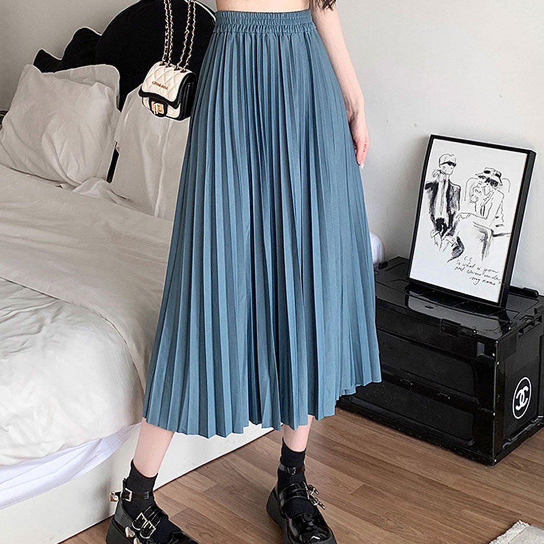 デューリリー Dewlily プリーツロングスカート レディース ボトムス 春服 夏服 秋服 韓国ファッション 10代 20代 30代 フレア ミディ丈 Aライン オフィスカジュアル