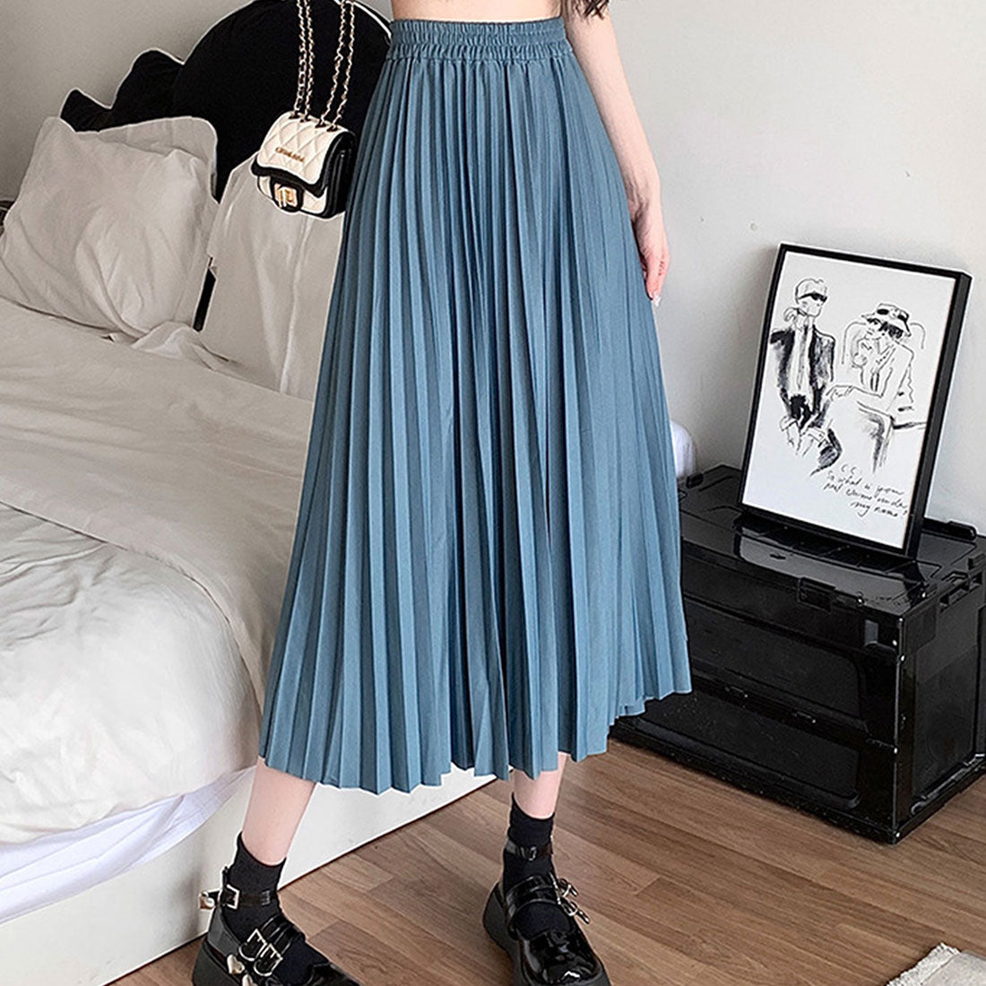 デューリリー Dewlily プリーツロングスカート レディース ボトムス 春服 夏服 秋服 韓国ファッション 10代 20代 30代 フレア ミディ丈 Aライン オフィスカジュアル