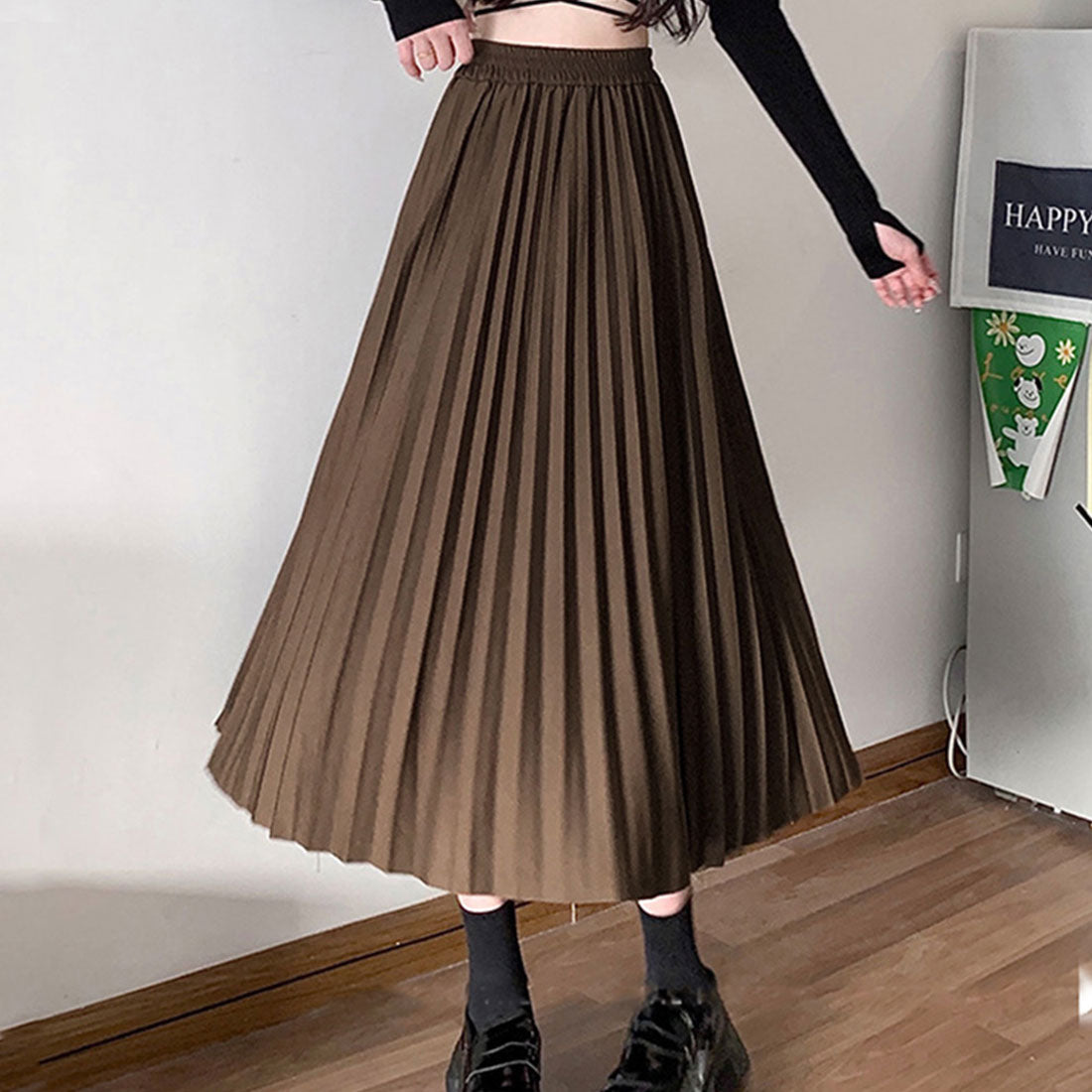 デューリリー Dewlily プリーツロングスカート レディース ボトムス 春服 夏服 秋服 韓国ファッション 10代 20代 30代 フレア ミディ丈 Aライン オフィスカジュアル