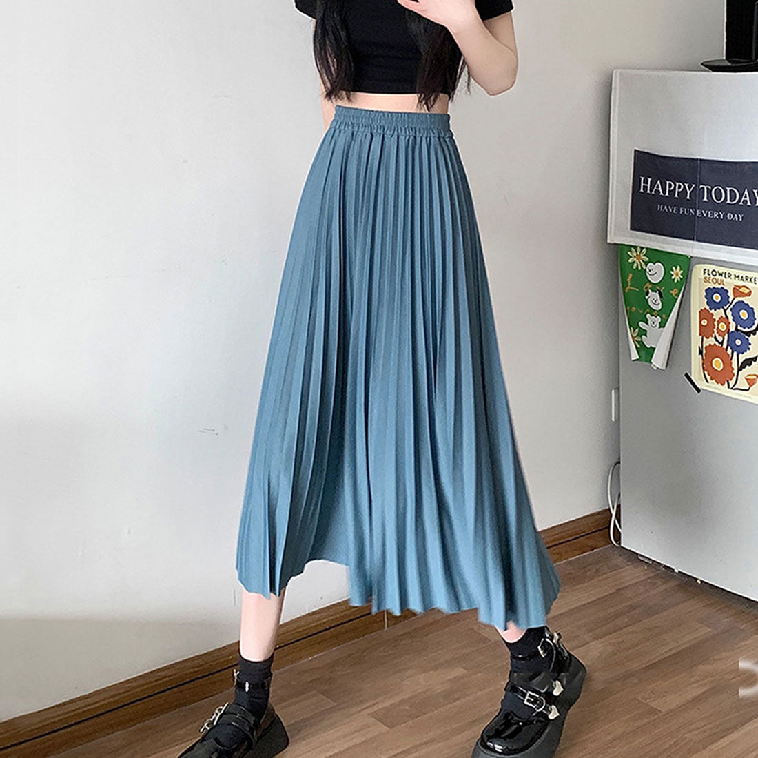 デューリリー Dewlily プリーツロングスカート レディース ボトムス 春服 夏服 秋服 韓国ファッション 10代 20代 30代 フレア ミディ丈 Aライン オフィスカジュアル
