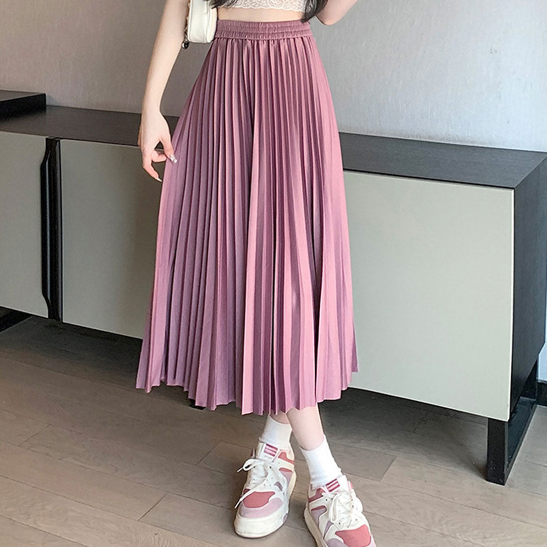 デューリリー Dewlily プリーツロングスカート レディース ボトムス 春服 夏服 秋服 韓国ファッション 10代 20代 30代 フレア ミディ丈 Aライン オフィスカジュアル