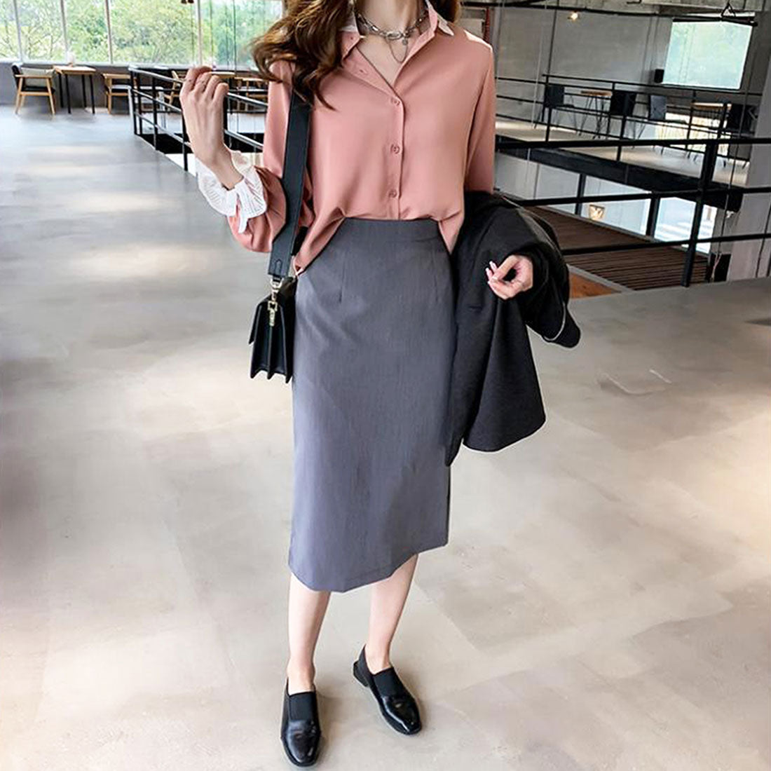 Dewlily Point Lace Blouse for Women Tops Shirts Long Sleeve Spring Clothes Autumn Clothes Korean Fashion for Teens 20s 30s Office Casual Feminine Plus Size