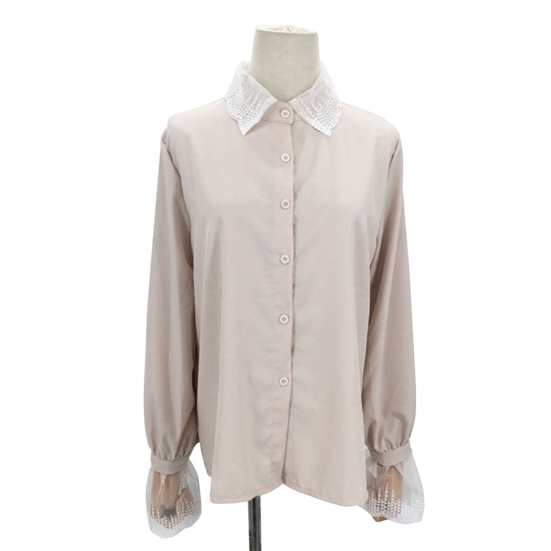 Dewlily Point Lace Blouse for Women Tops Shirts Long Sleeve Spring Clothes Autumn Clothes Korean Fashion for Teens 20s 30s Office Casual Feminine Plus Size