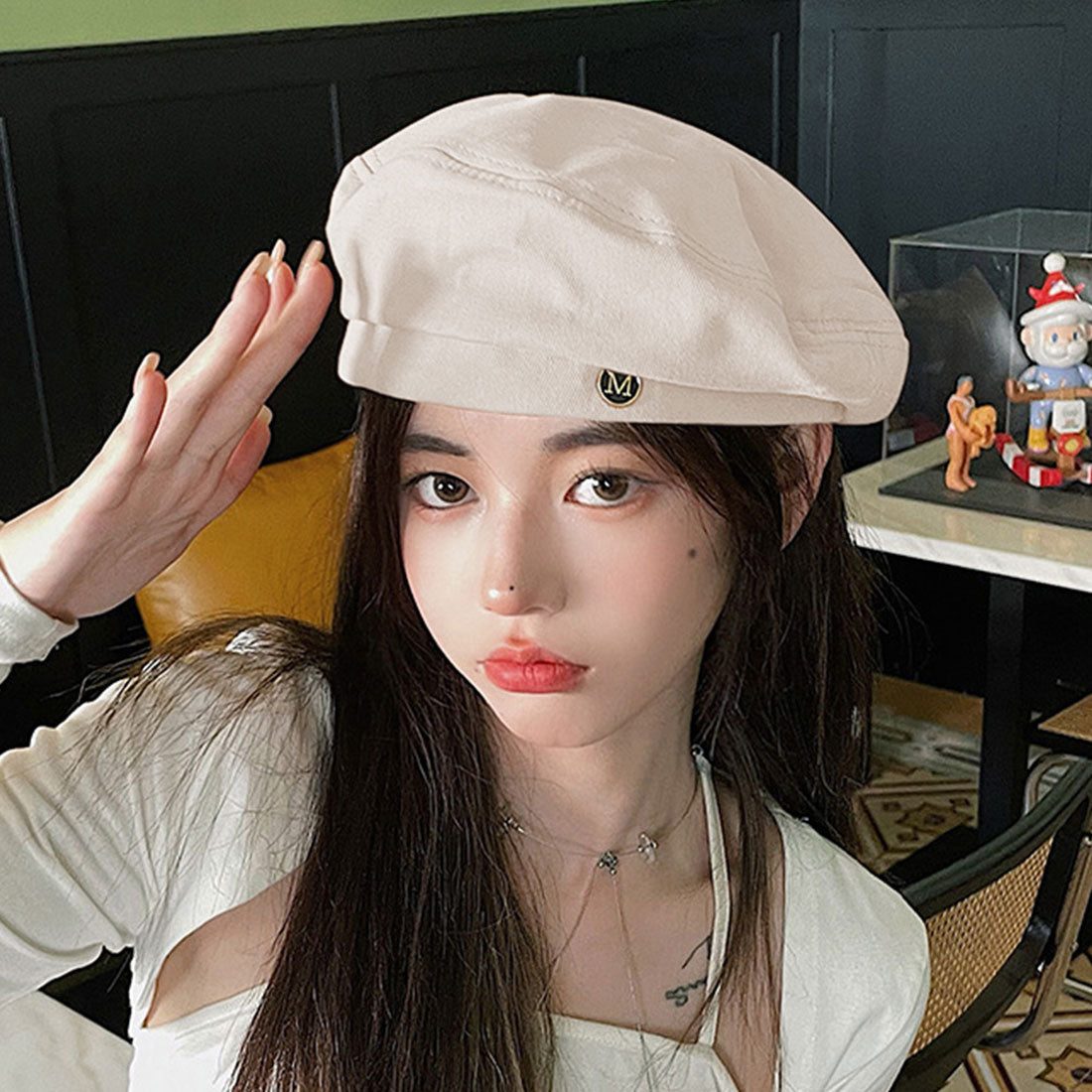 Durilly Dewlily休閒貝雷帽韓國時尚tatested Beret簡單可愛的貝雷帽帽子小臉效果可折疊存儲方便禮物