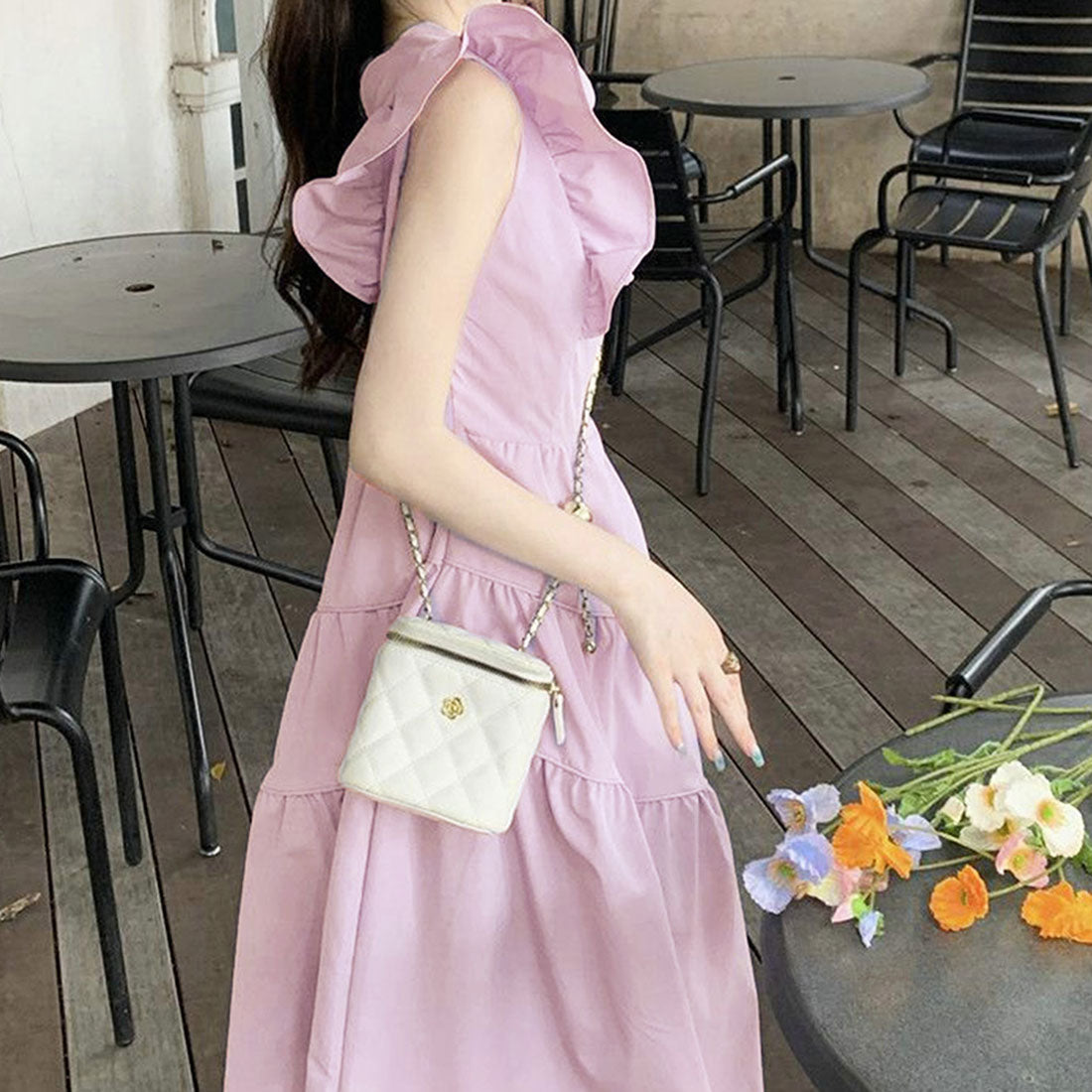 Dewlily Summer Dress Korean Fashion Teens 20s 30s Cute Leg-lengthening Date Gathered Tiered Ruffled Sleeves Casual Pretty A-line
