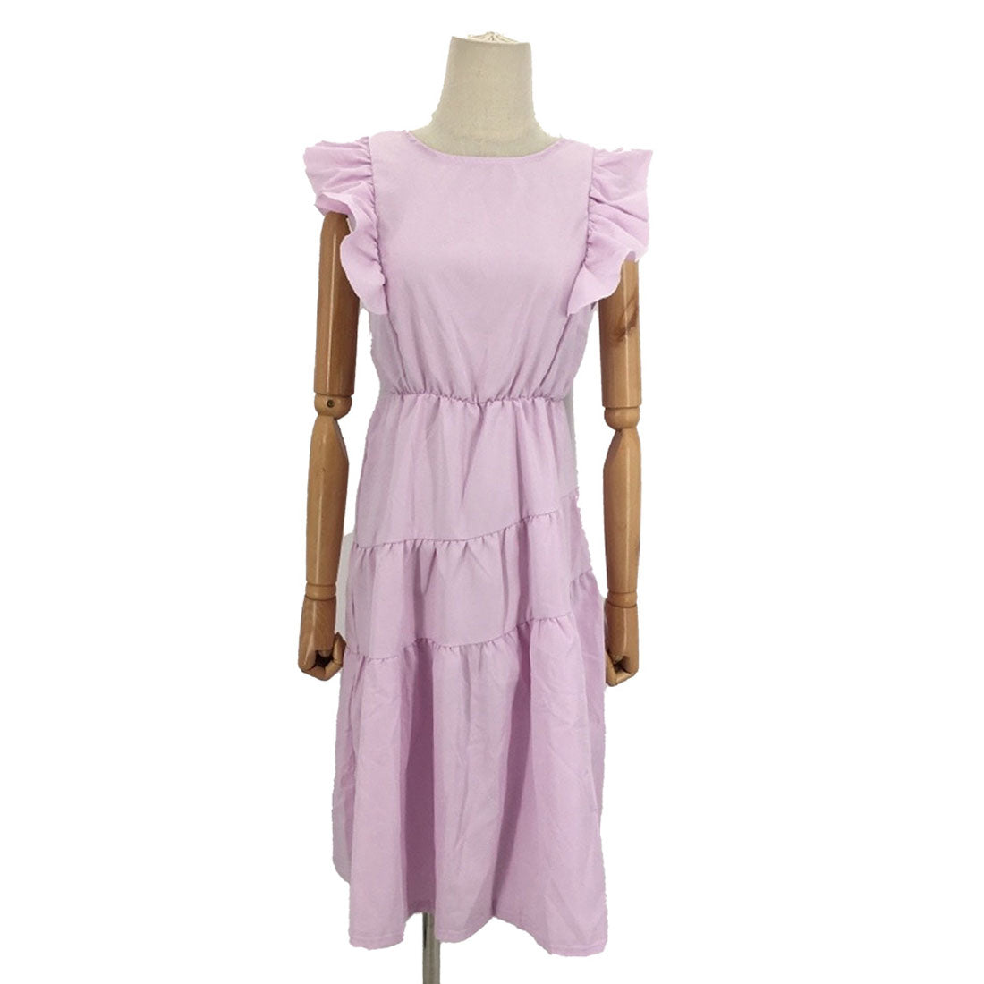 Dewlily Summer Dress Korean Fashion Teens 20s 30s Cute Leg-lengthening Date Gathered Tiered Ruffled Sleeves Casual Pretty A-line