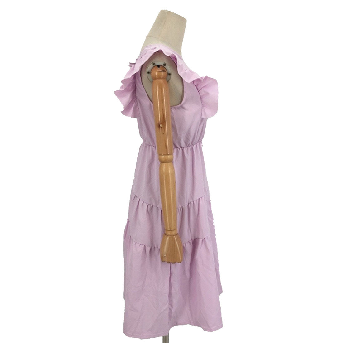 Dewlily Summer Dress Korean Fashion Teens 20s 30s Cute Leg-lengthening Date Gathered Tiered Ruffled Sleeves Casual Pretty A-line
