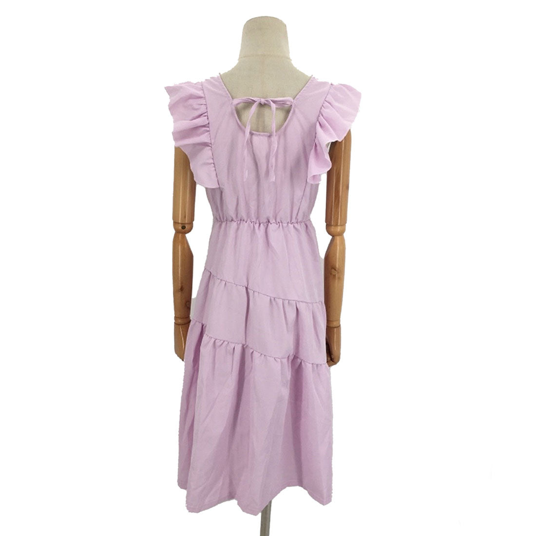 Dewlily Summer Dress Korean Fashion Teens 20s 30s Cute Leg-lengthening Date Gathered Tiered Ruffled Sleeves Casual Pretty A-line