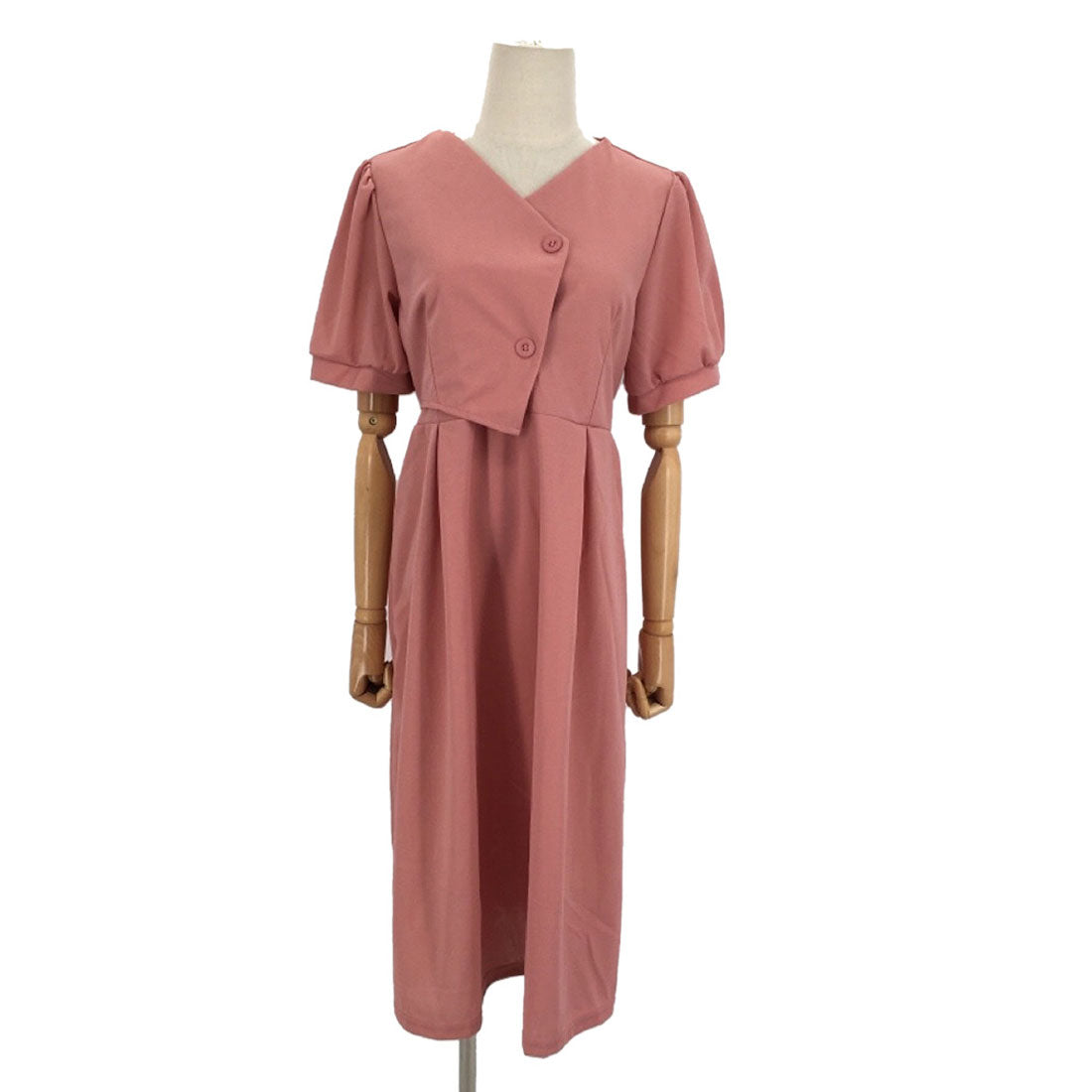 Dewlily Puff Sleeve Dress Korean Fashion for Teens, 20s, 30s Asymmetrical Cute Slimming Effect A-line Casual Short Sleeve Plain Ribbon