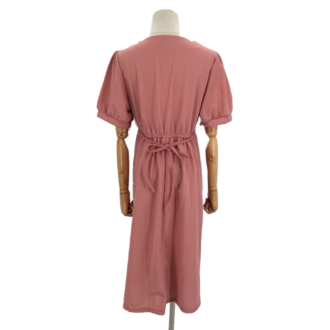 Dewlily Puff Sleeve Dress Korean Fashion for Teens, 20s, 30s Asymmetrical Cute Slimming Effect A-line Casual Short Sleeve Plain Ribbon