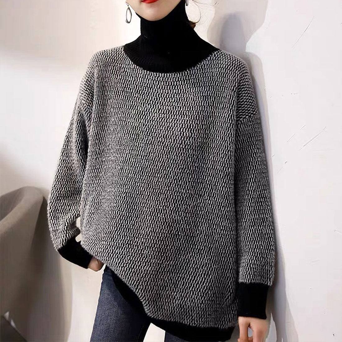 Durilly Dewlily High脖子在NIT秋季秋季韓國時尚女士女士可愛的成人休閒簡單袖子