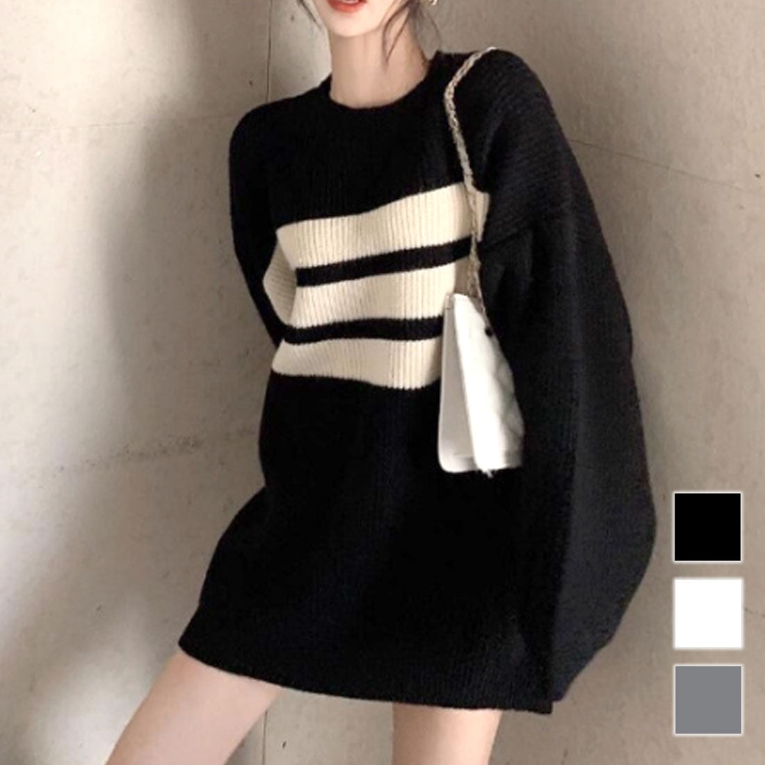 Dewlily Long Knit Autumn Winter Korean Fashion Teens 20s 30s Women's Cute Adult Casual Simple Long Sleeves Figure Covering Lines Oversized