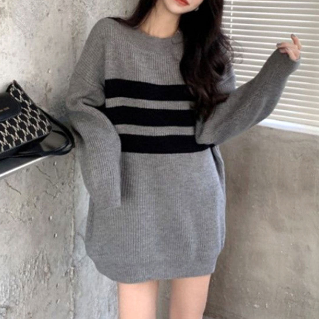 Dewlily Long Knit Autumn Winter Korean Fashion Teens 20s 30s Women's Cute Adult Casual Simple Long Sleeves Figure Covering Lines Oversized