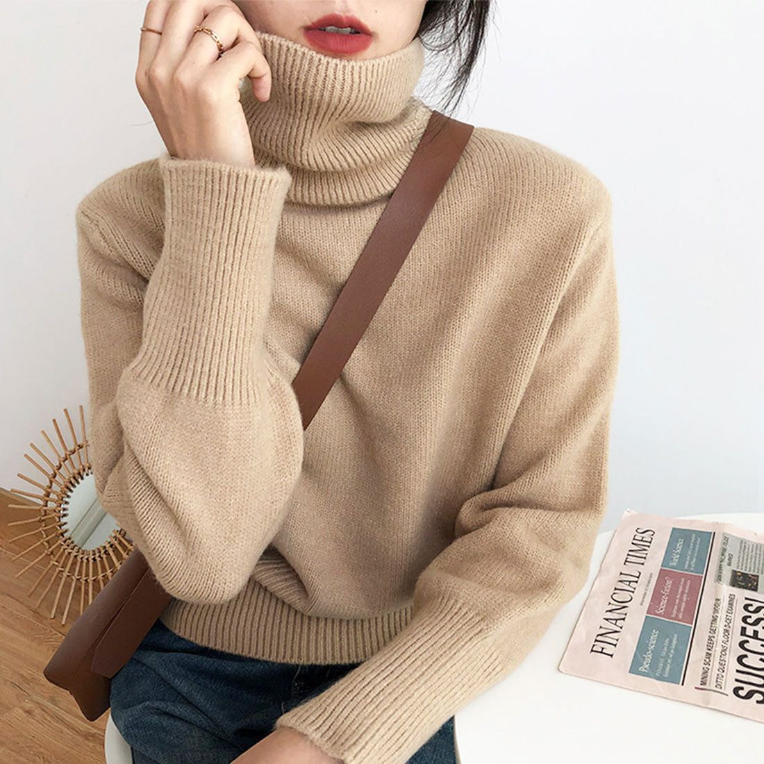 デューリリー Dewlily タートルネックセーター 秋 冬 韓国ファッション 10代 20代 30代 レディース 暖かい 可愛い 大人カジュアル シンプル ハイネック ニット