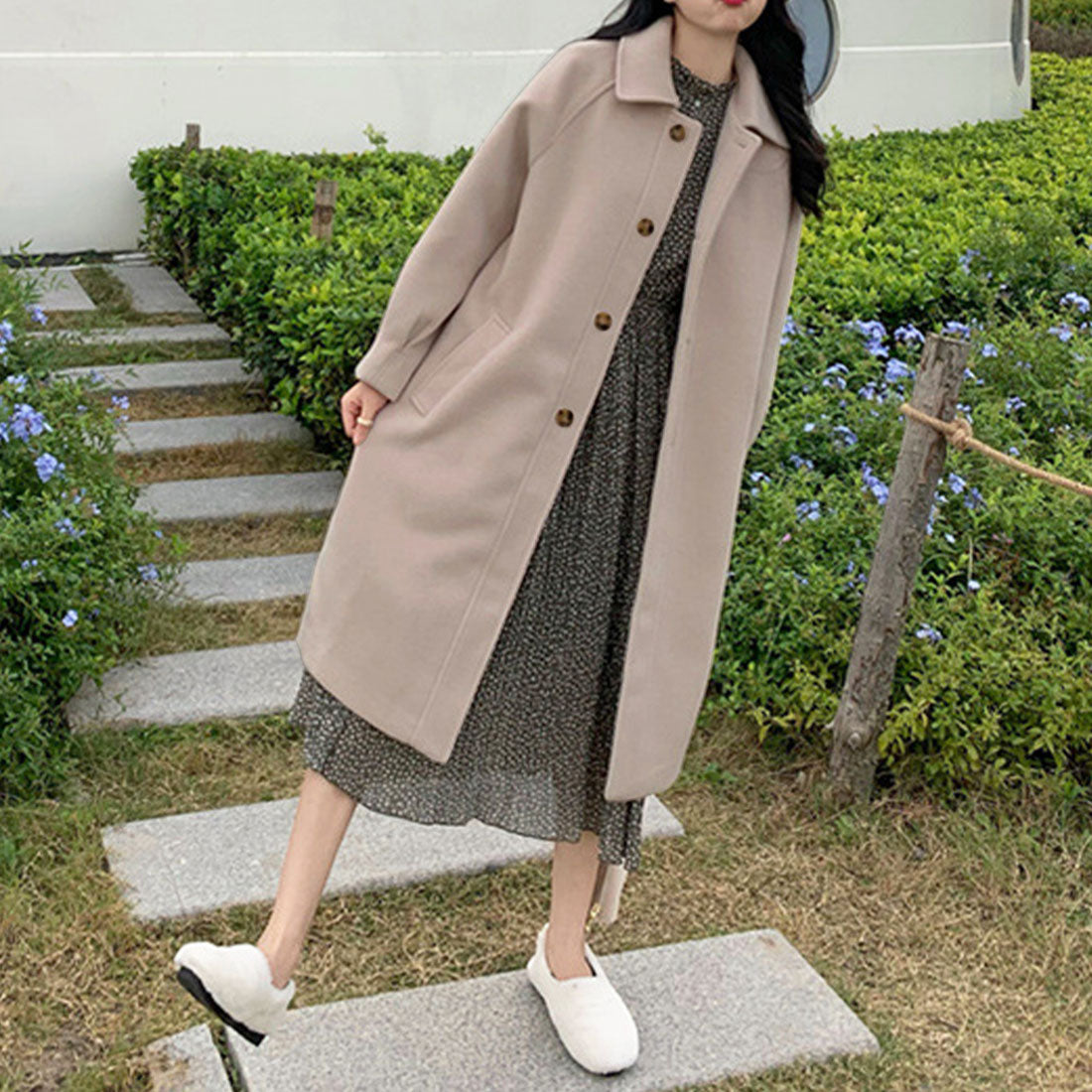 デューリリー Dewlily シンプルチェスターコート レディース 10代 20代 30代 韓国ファッション カジュアル 可愛い 大人 オフィス 秋 冬 シンプル アウター 暖かい