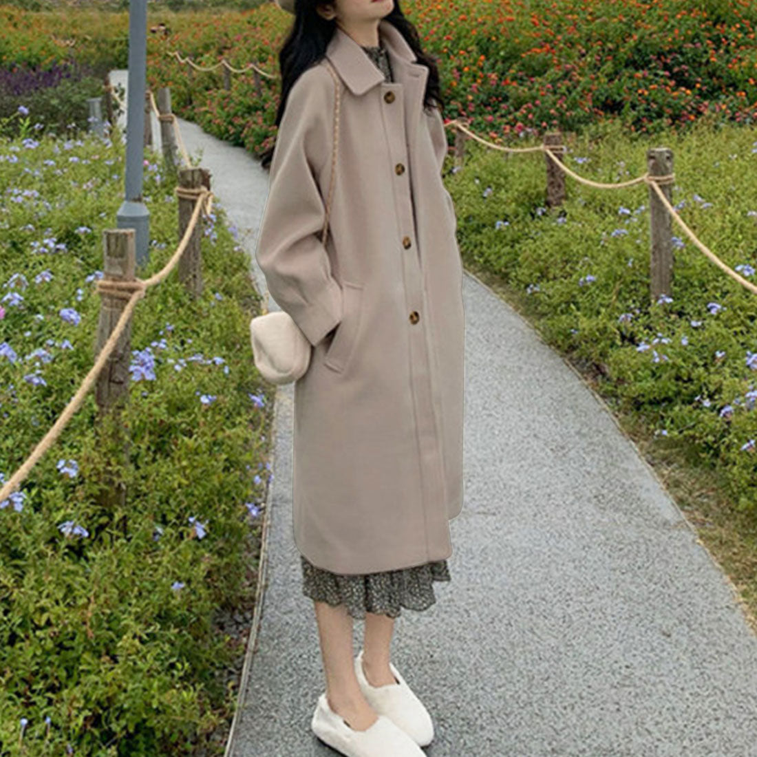 デューリリー Dewlily シンプルチェスターコート レディース 10代 20代 30代 韓国ファッション カジュアル 可愛い 大人 オフィス 秋 冬 シンプル アウター 暖かい