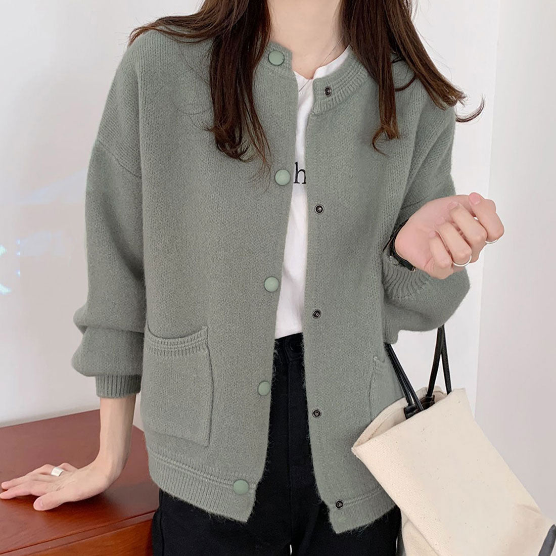 Dewlily Varsity jacket style knit cardigan for women, for teens, 20s,