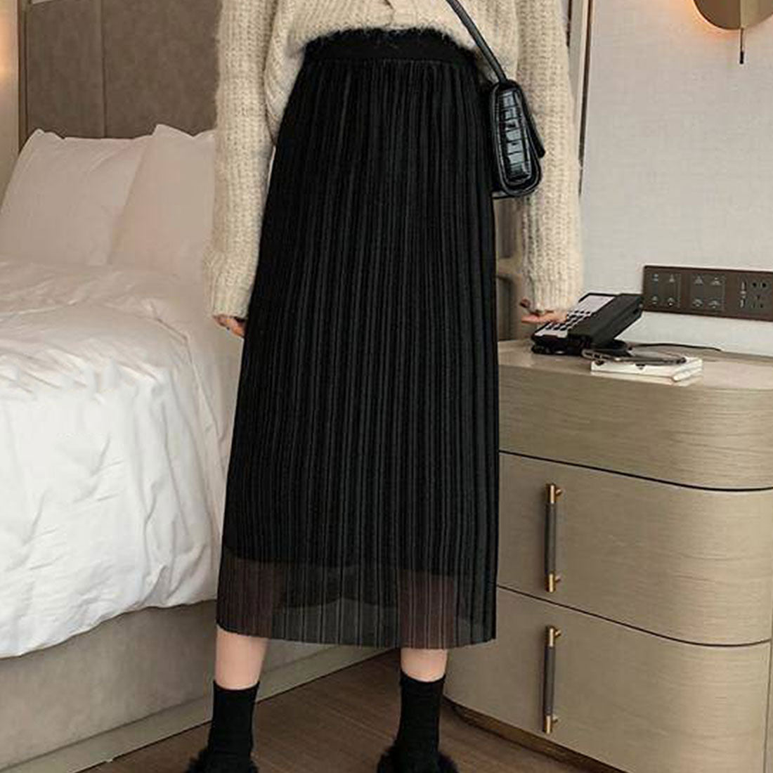 デューリリー Dewlily シースルースカート レディース 10代 20代 30代 韓国ファッション 春 夏 秋 カジュアル 可愛い 黒 シンプル ボトムス ミモレ丈 ロング丈