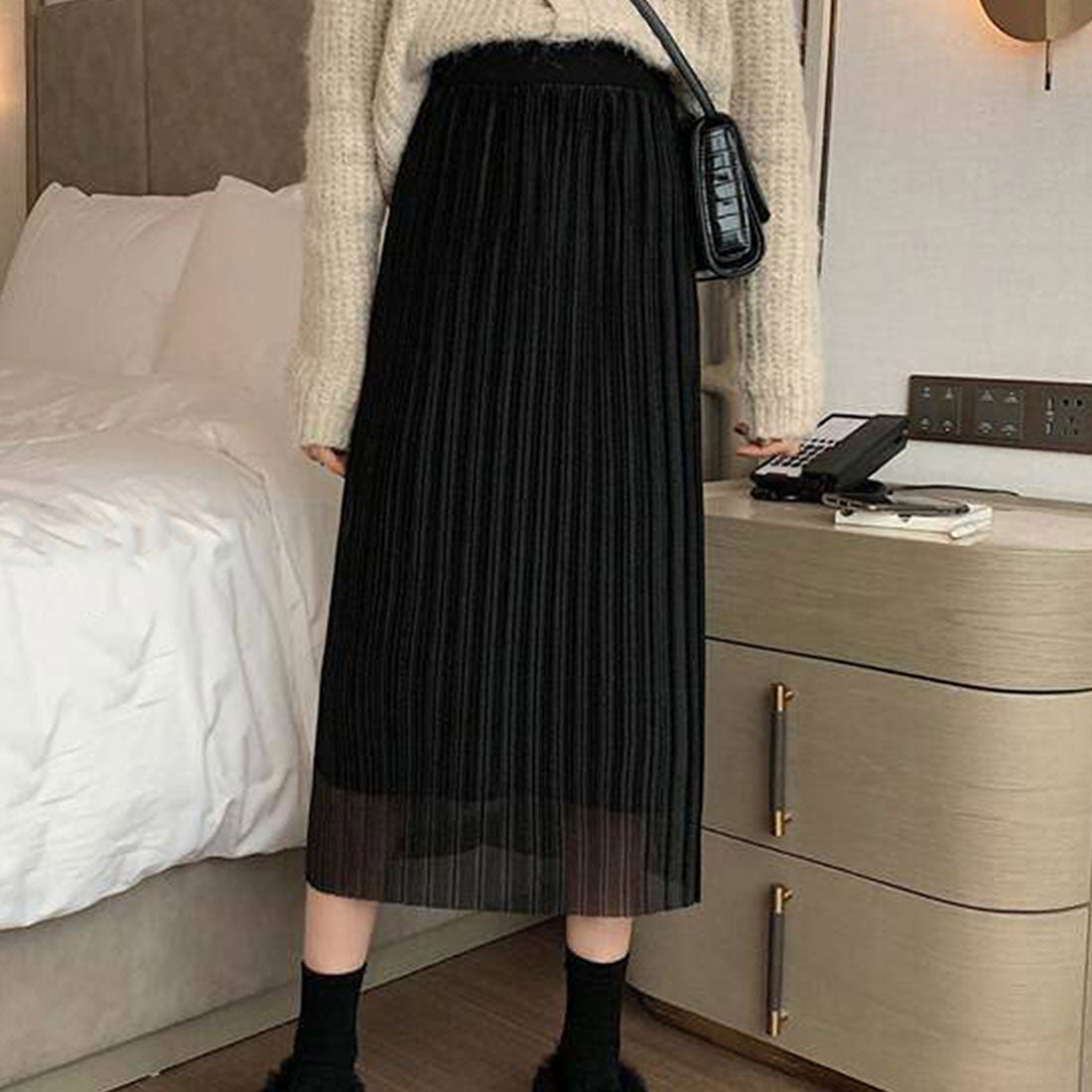 デューリリー Dewlily シースルースカート レディース 10代 20代 30代 韓国ファッション 春 夏 秋 カジュアル 可愛い 黒 シンプル ボトムス ミモレ丈 ロング丈