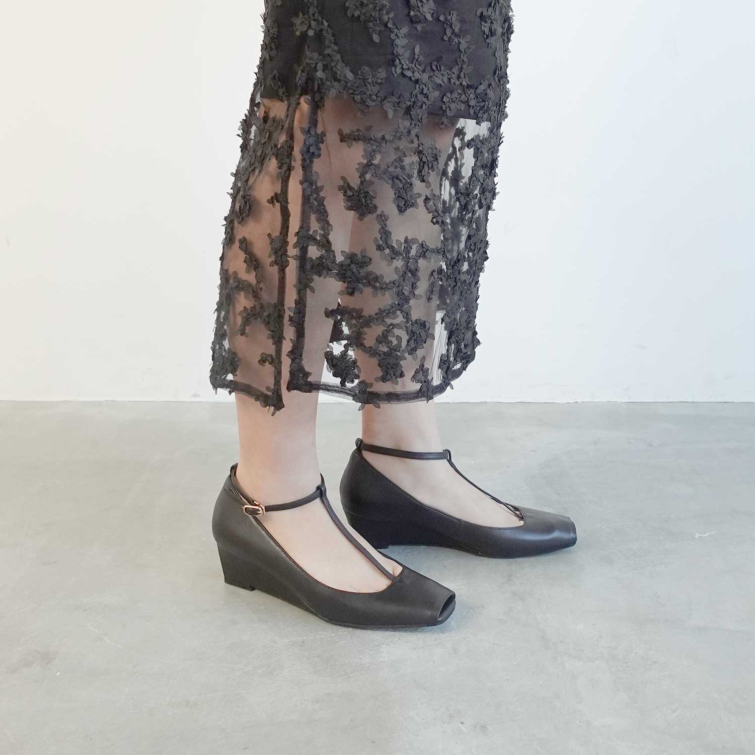 Daniella & GEMMA Square Toe T-Strap Wedge Pumps