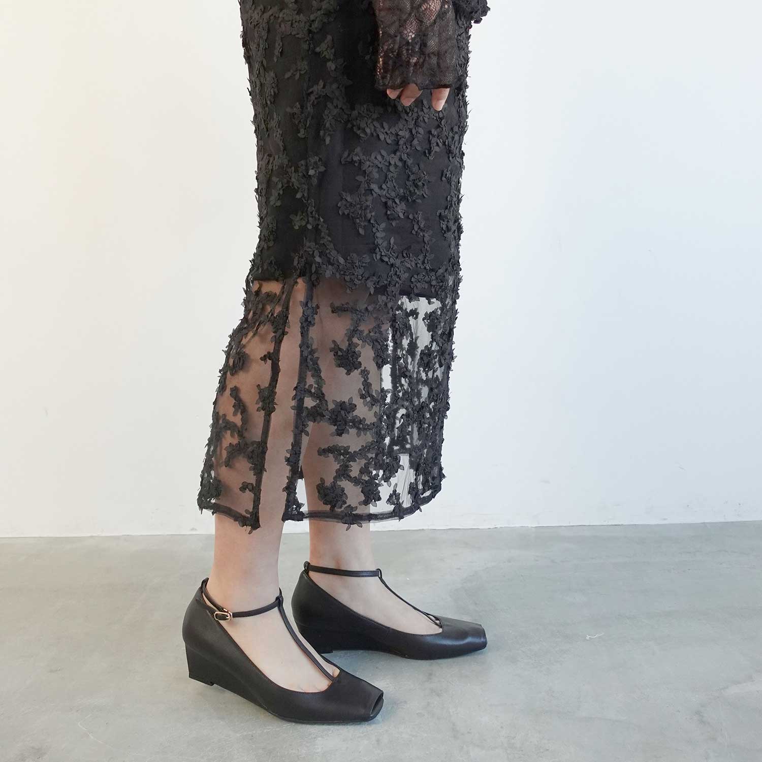 Daniella & GEMMA Square Toe T-Strap Wedge Pumps