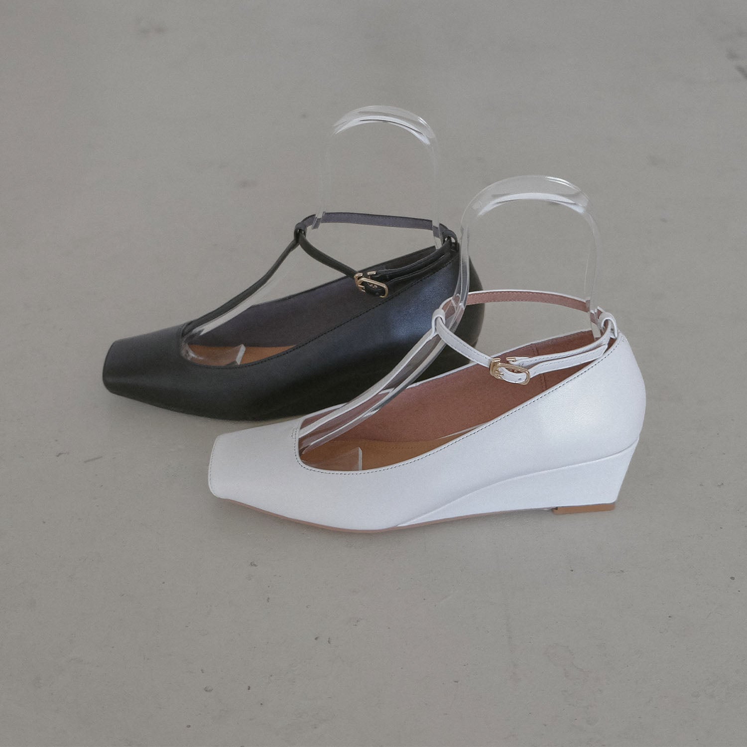 Daniella & GEMMA Square Toe T-Strap Wedge Pumps