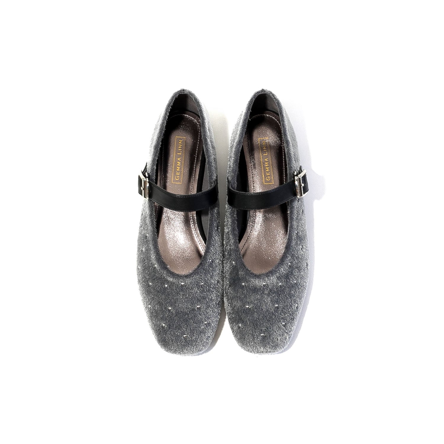 ダニエラアンドジェマ Daniella & GEMMA ストラップ付きバレエフラットシューズ （グレー生地） グレー生地
