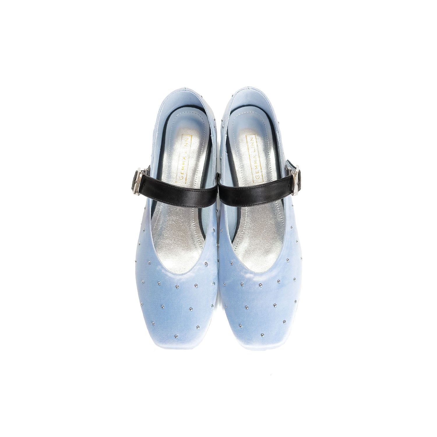 ダニエラアンドジェマ Daniella & GEMMA ストラップ付きバレエフラットシューズ （ブルーサテン生地） ブルーサテン生地