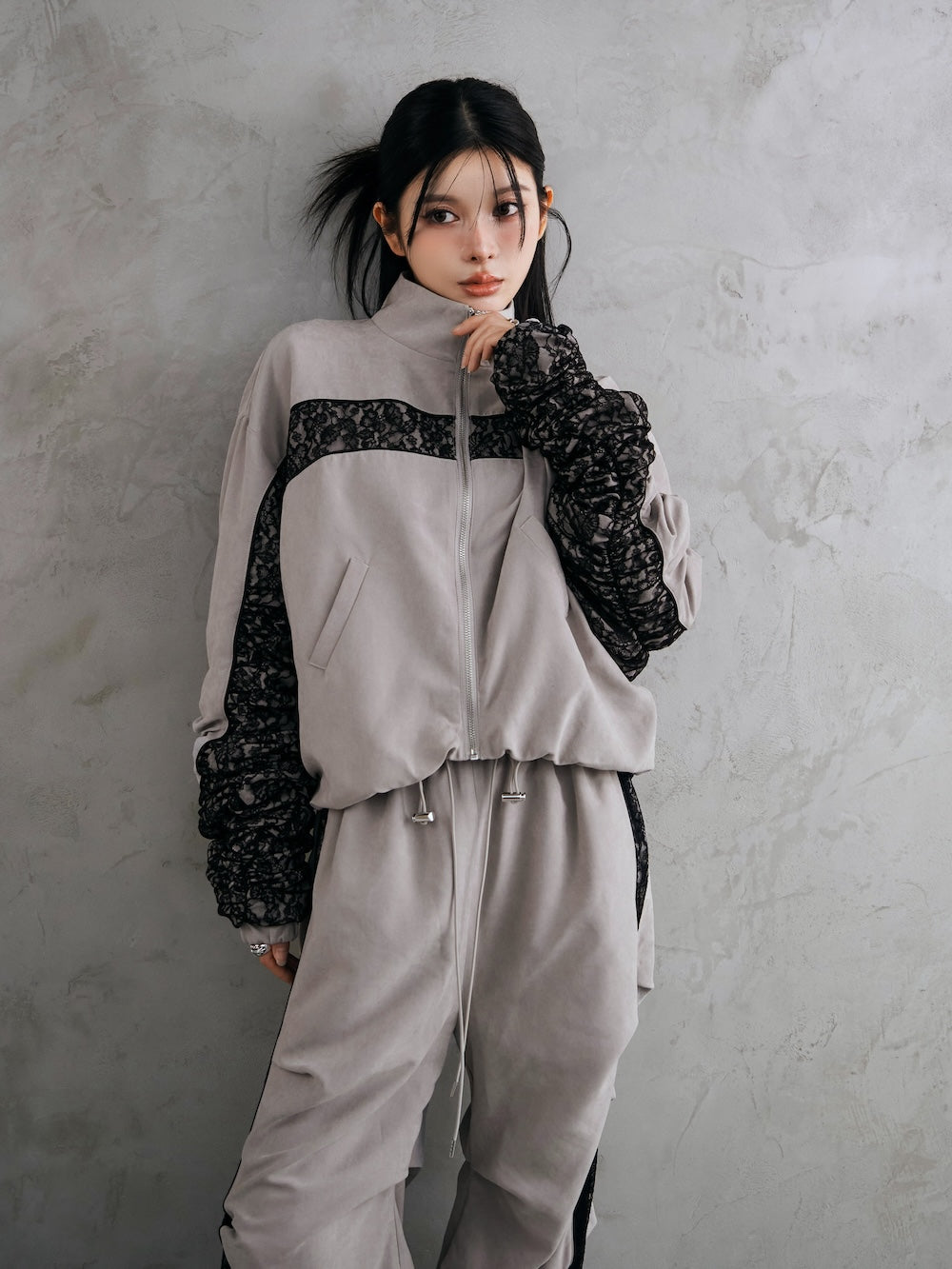 ダーリッチ Darich レースドッキングボリュームギャザーセットアップ