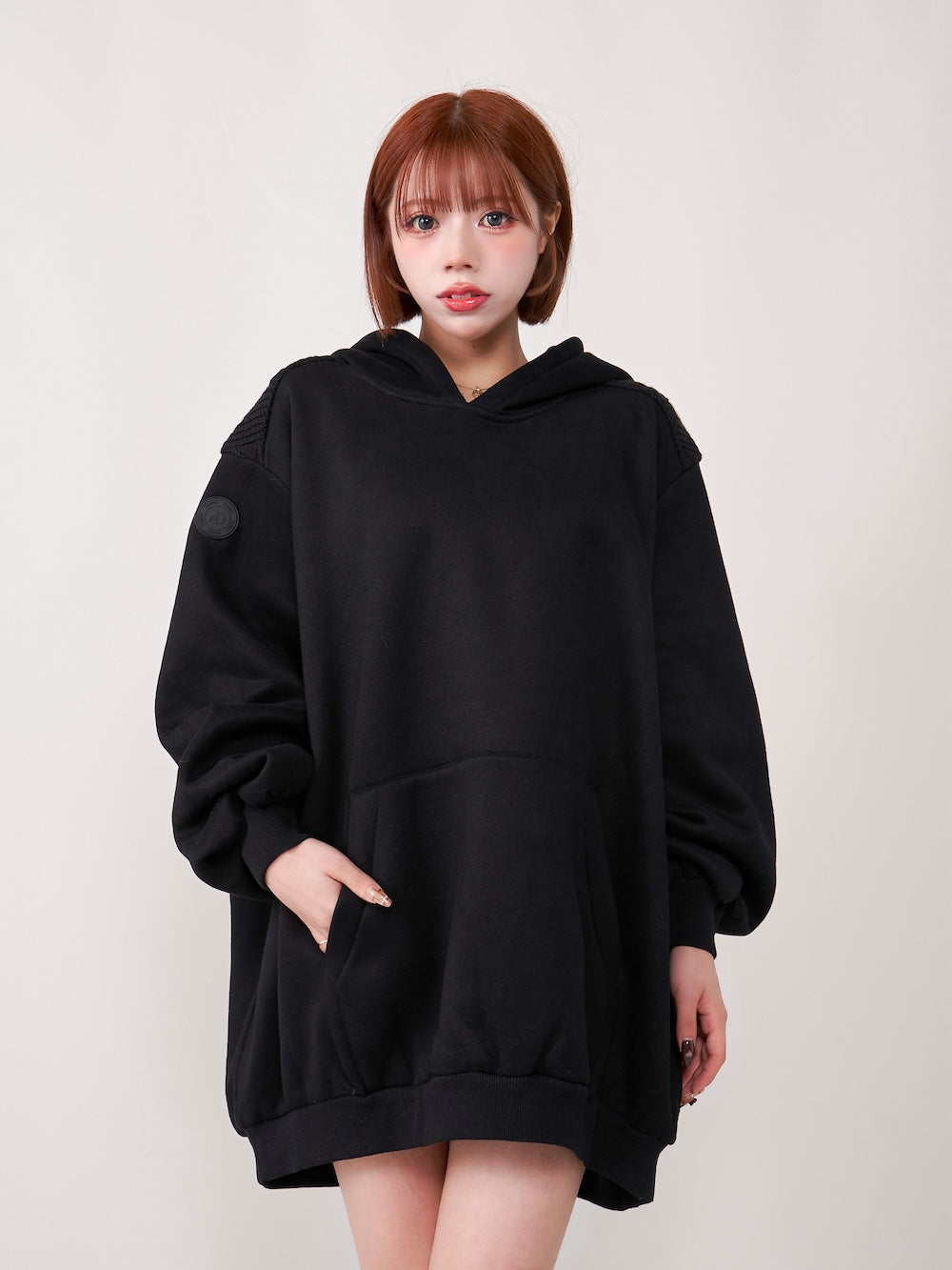 ダーリッチ Darich バックデザインスウェットビッグフーディー,ブラック