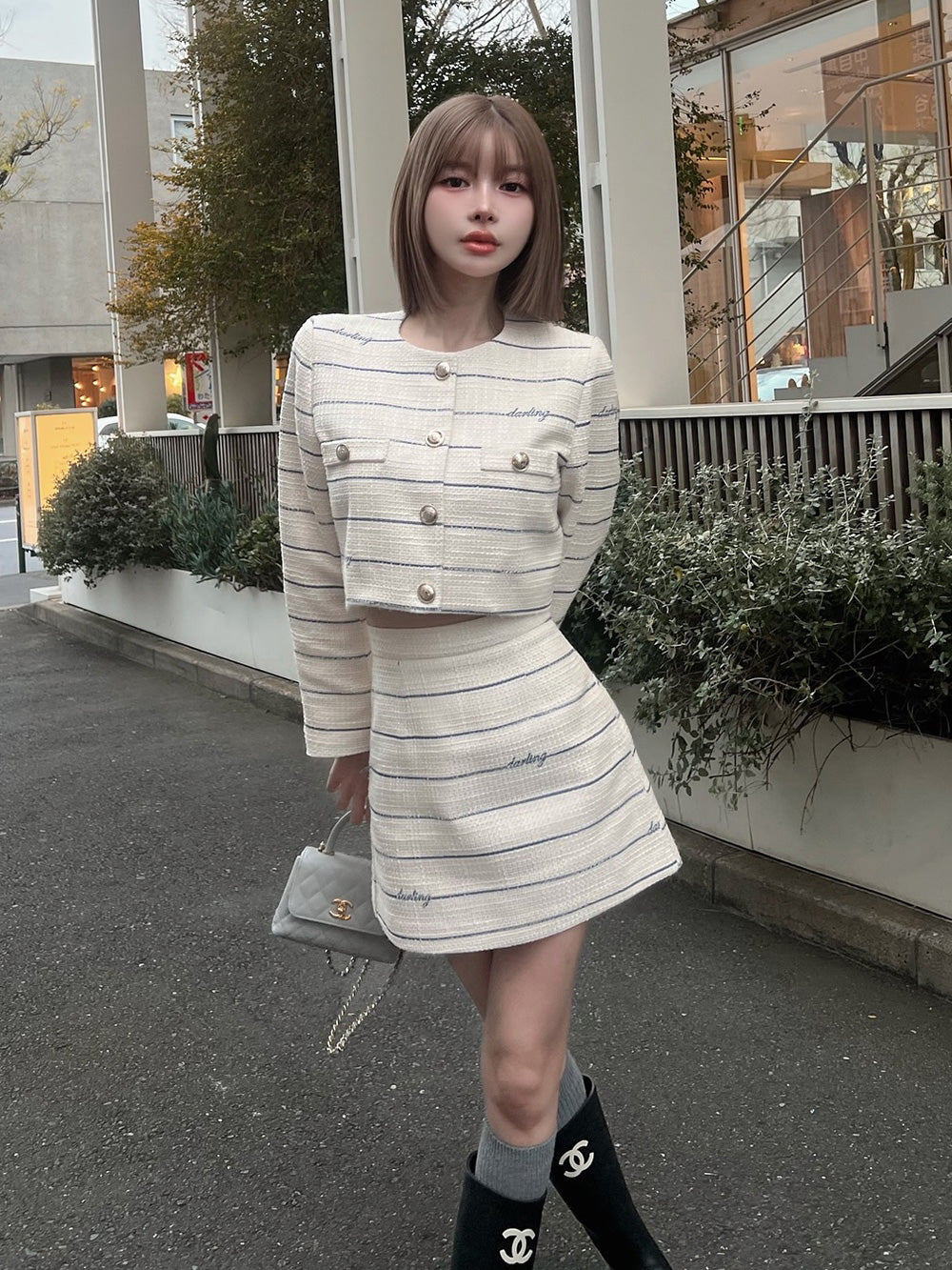 ダーリッチ Darich Darlingボーダーツイードミニスカート