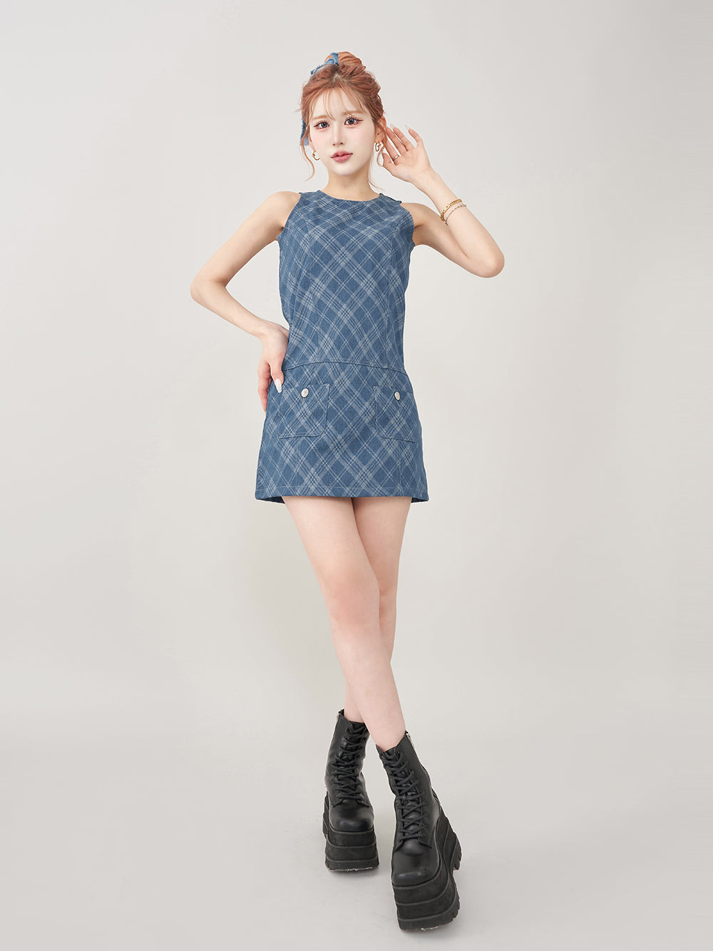 ダーリッチ Darich バイヤスチェックデニムミニワンピース （ブルー） ブルー