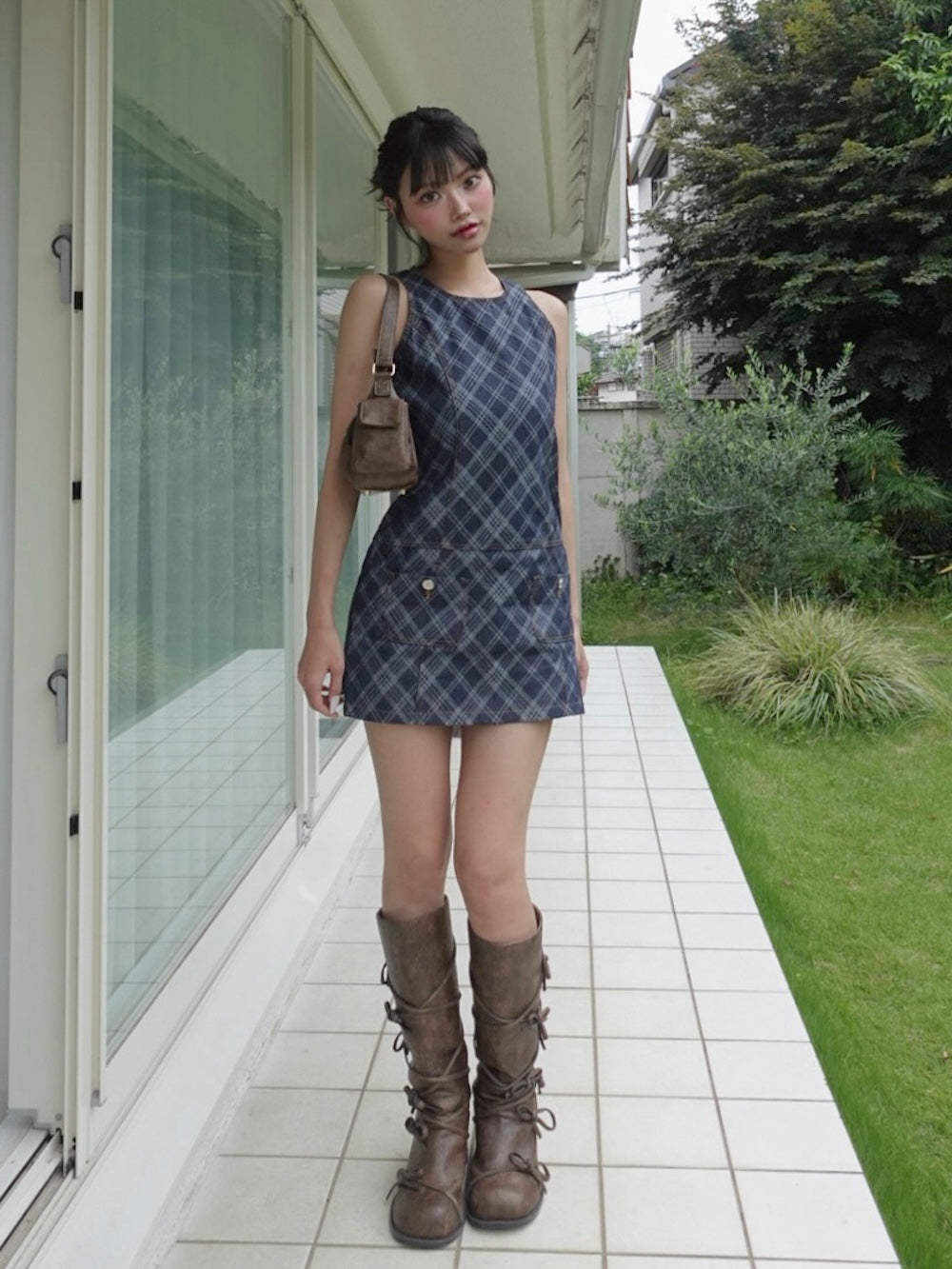 ダーリッチ Darich バイヤスチェックデニムミニワンピース （ブルー） ブルー