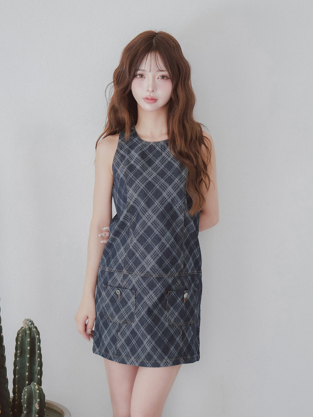 ダーリッチ Darich バイヤスチェックデニムミニワンピース （ブルー） ブルー