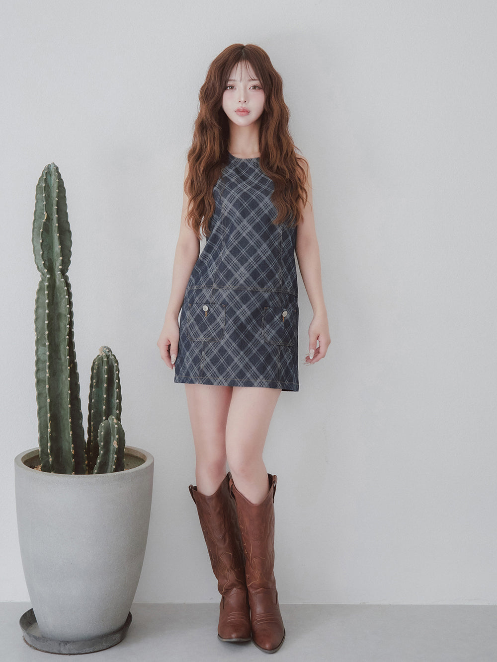 ダーリッチ Darich バイヤスチェックデニムミニワンピース （ブルー） ブルー