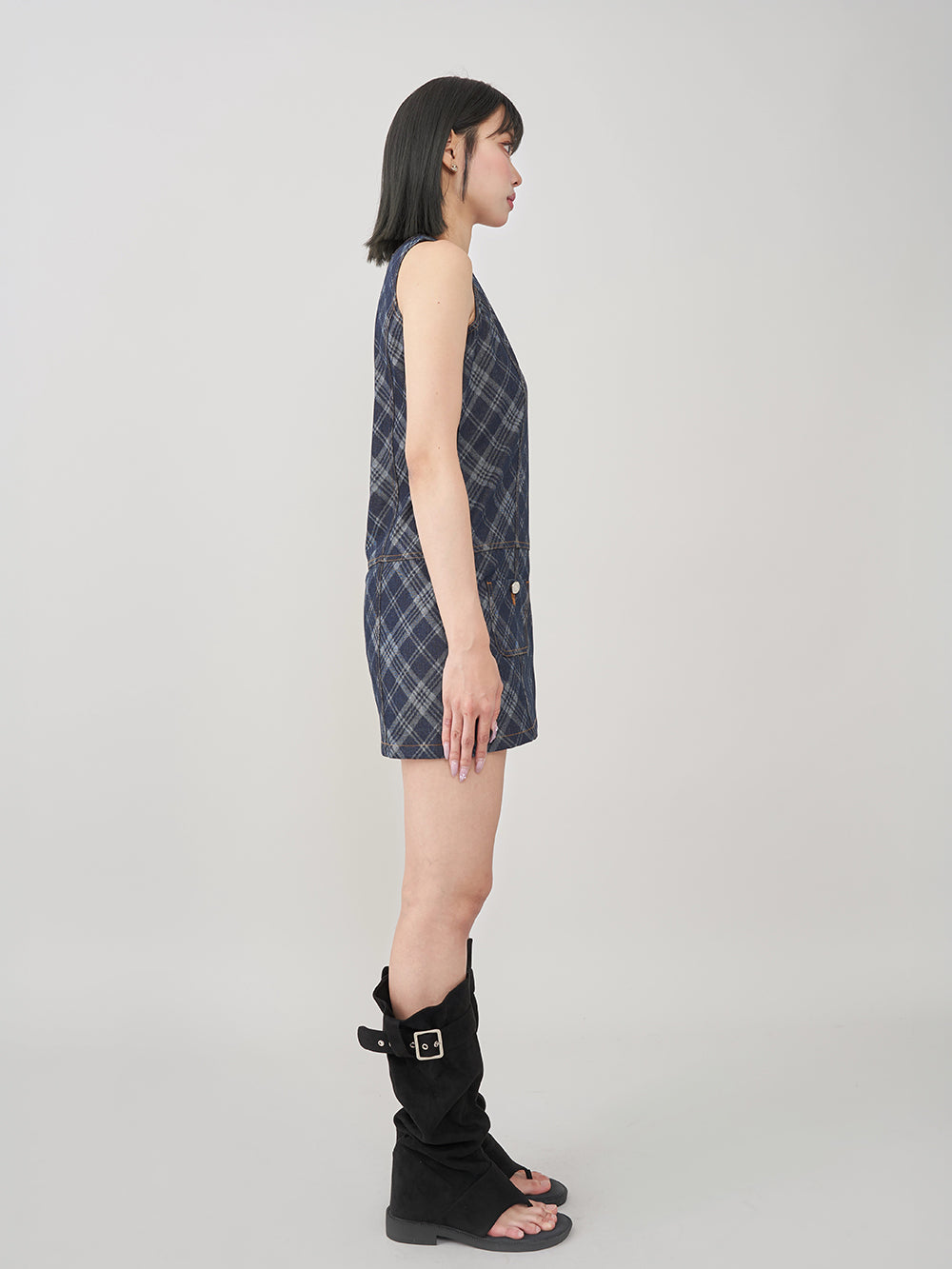 ダーリッチ Darich バイヤスチェックデニムミニワンピース （ブルー） ブルー