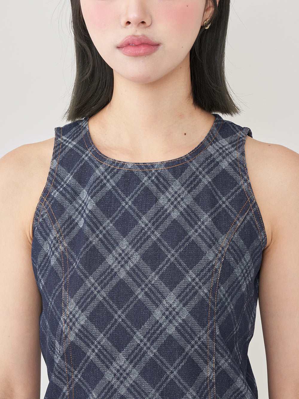 ダーリッチ Darich バイヤスチェックデニムミニワンピース （ブルー） ブルー