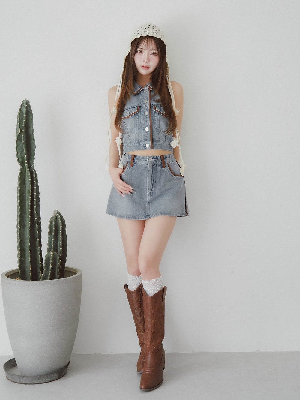 ダーリッチ Darich スウェードパイピングデニムミニスカート