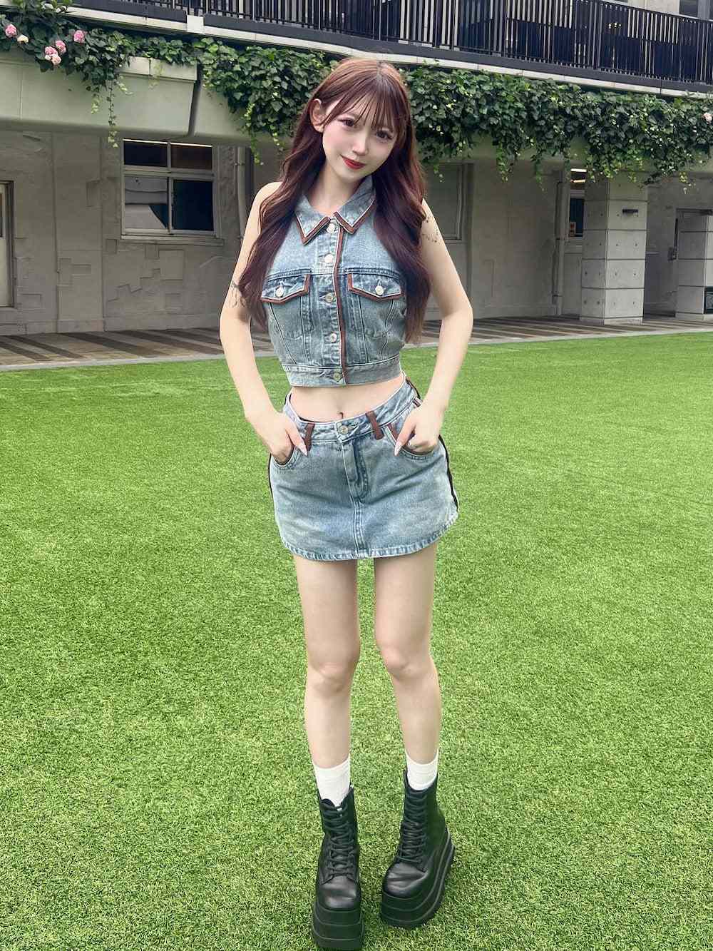 ダーリッチ Darich スウェードパイピングデニムミニスカート