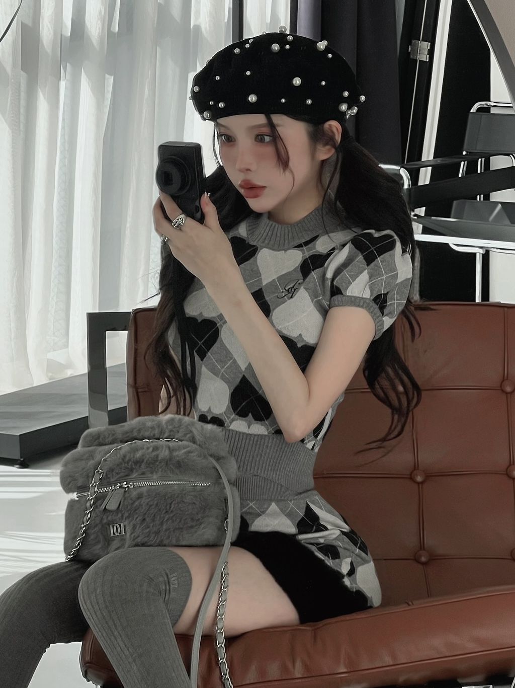 ダーリッチ Darich アーガイルハートチェックニットセットアップ （ネイビー） ネイビー