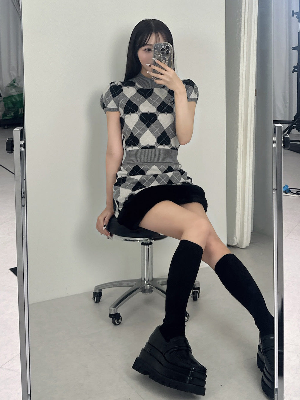 ダーリッチ Darich アーガイルハートチェックニットセットアップ （ネイビー） ネイビー