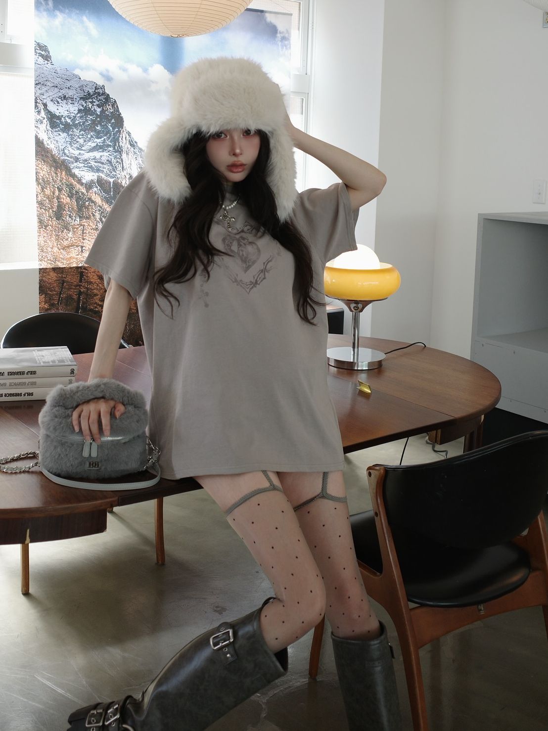 ダーリッチ Darich ハートキーフェードビッグTシャツ （グレージュ） グレージュ