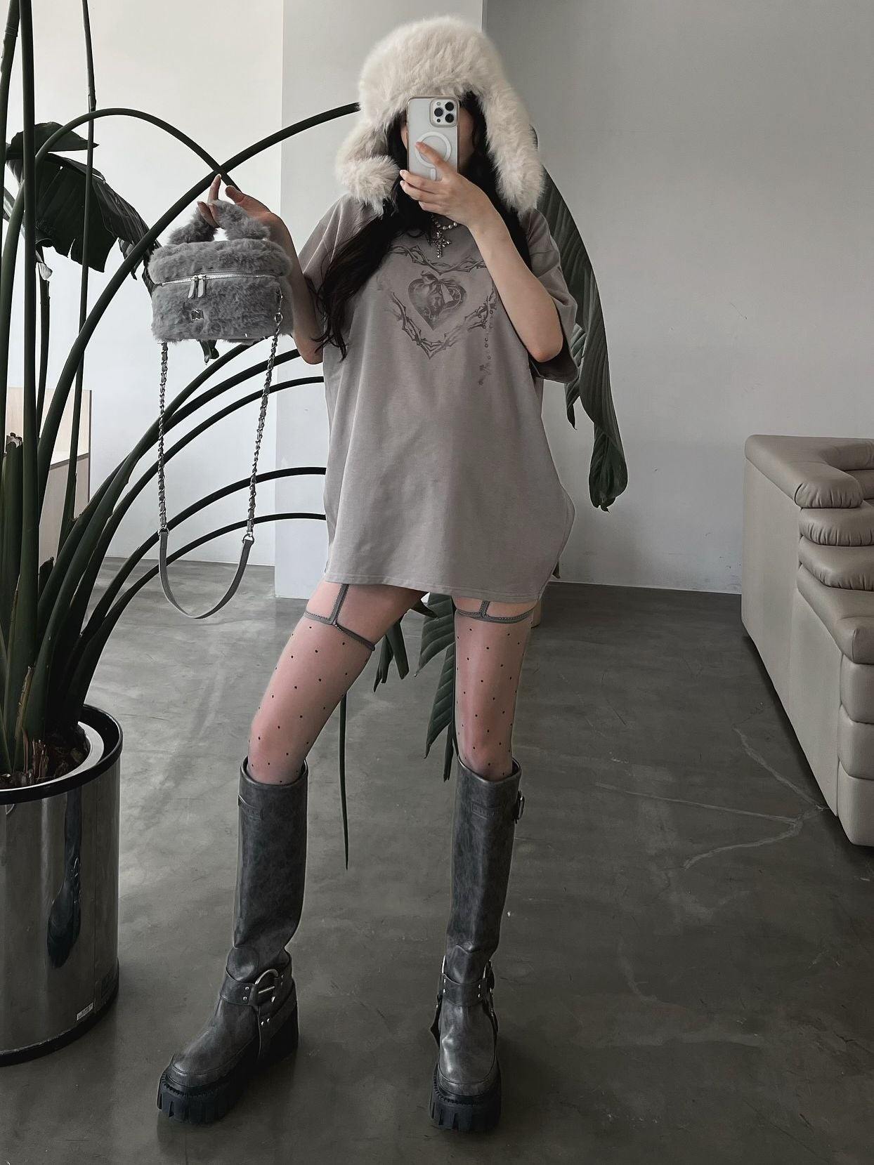ダーリッチ Darich ハートキーフェードビッグTシャツ （グレージュ） グレージュ