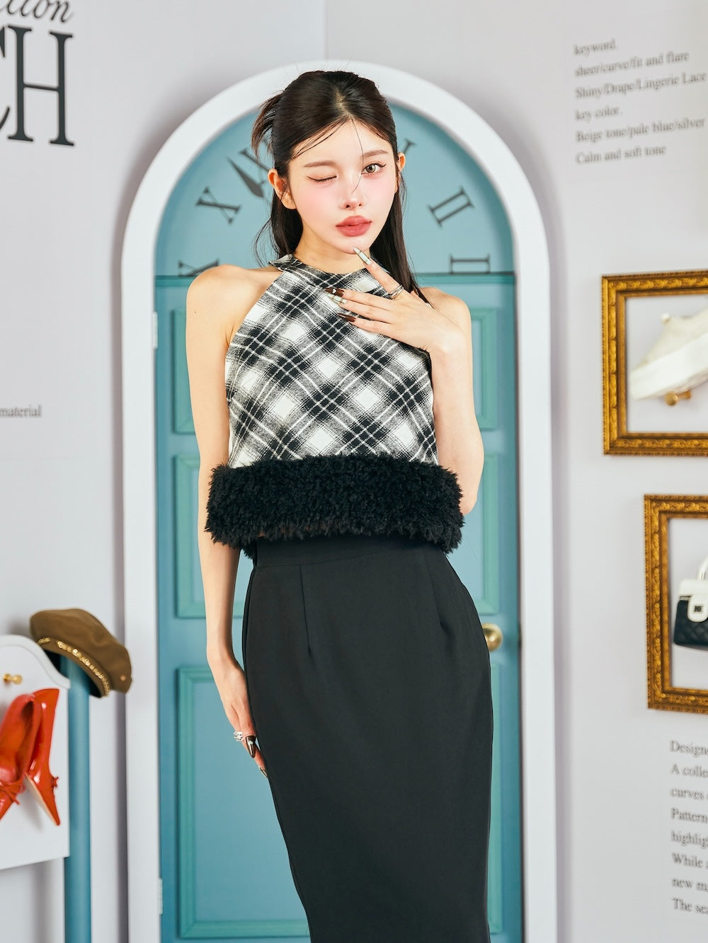 ダーリッチ Darich ファーチェックドッキングトップス