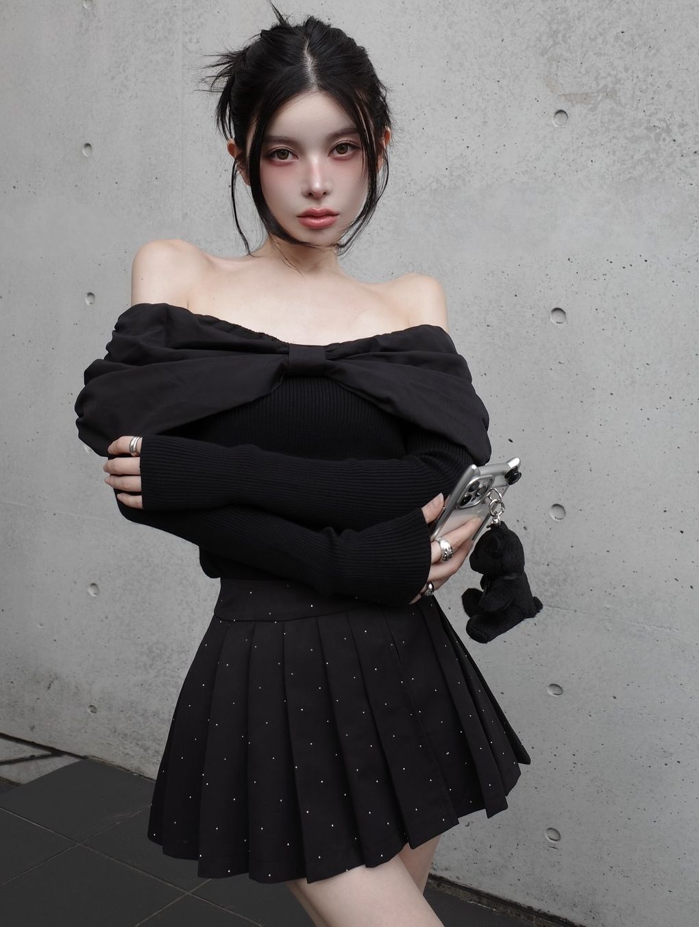 ダーリッチ Darich オフショルリボンニットトップス