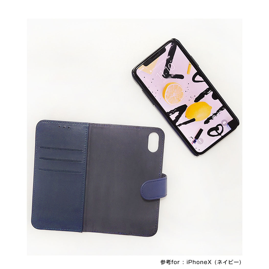 ドゥー ベル Doux Belle 羊本革手帳型アイフォンケース2way,ネイビー