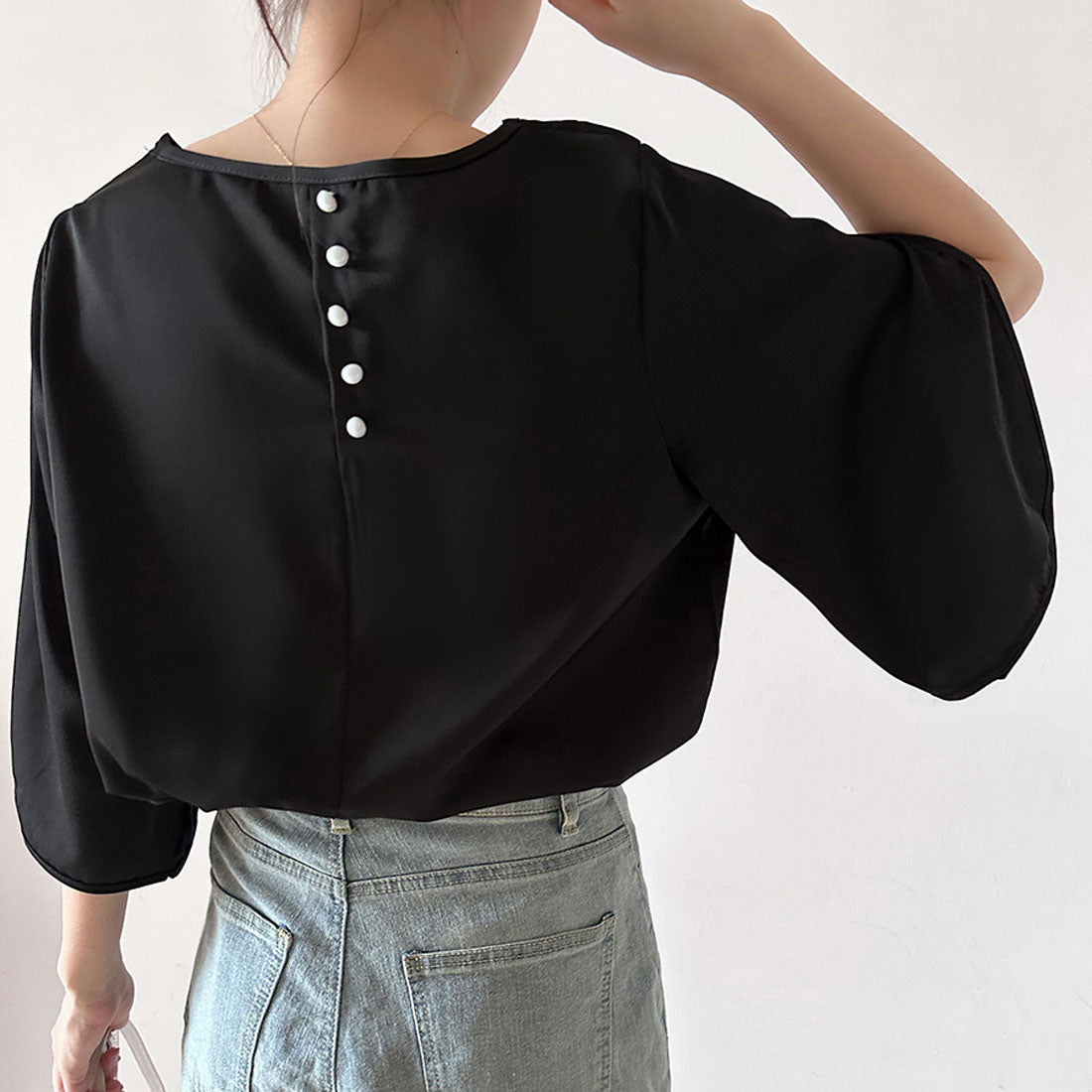 ドゥー ベル Doux Belle 袖フレア ブラウス シャツ （ブラック） ブラック