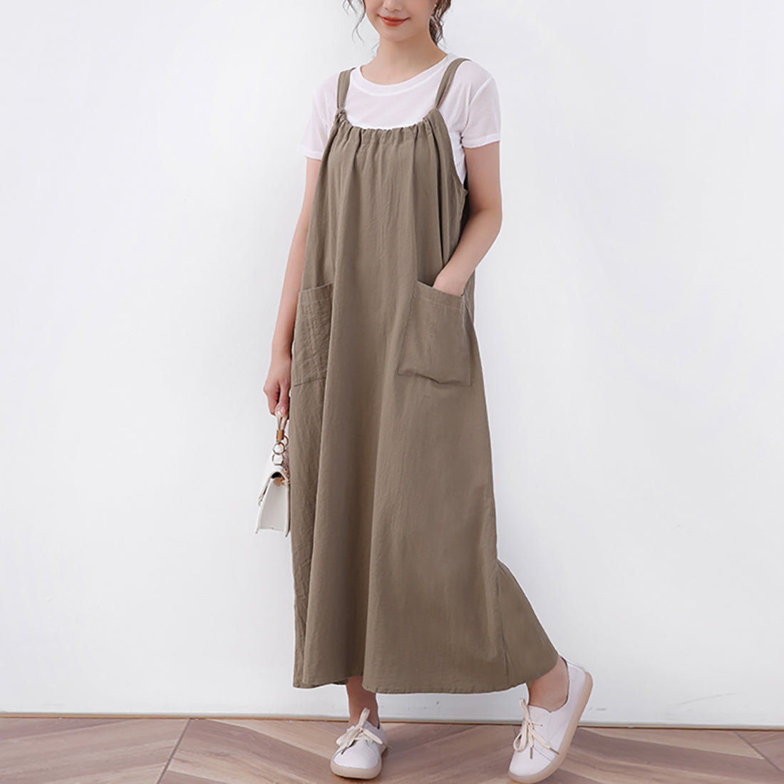 ドゥー ベル Doux Belle ジャンパーワンピース ロングワンピース ロングワンピ ノースリーブ リボン マキシワンピース
